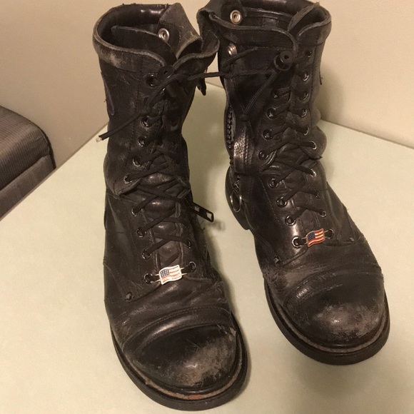 distressed black boots